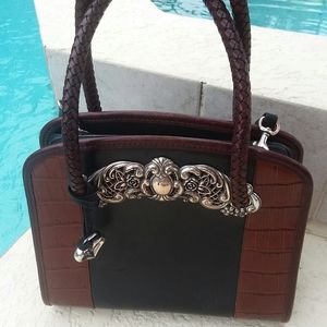 BRIGHTON Brown + Black Satchel Handbag Tote